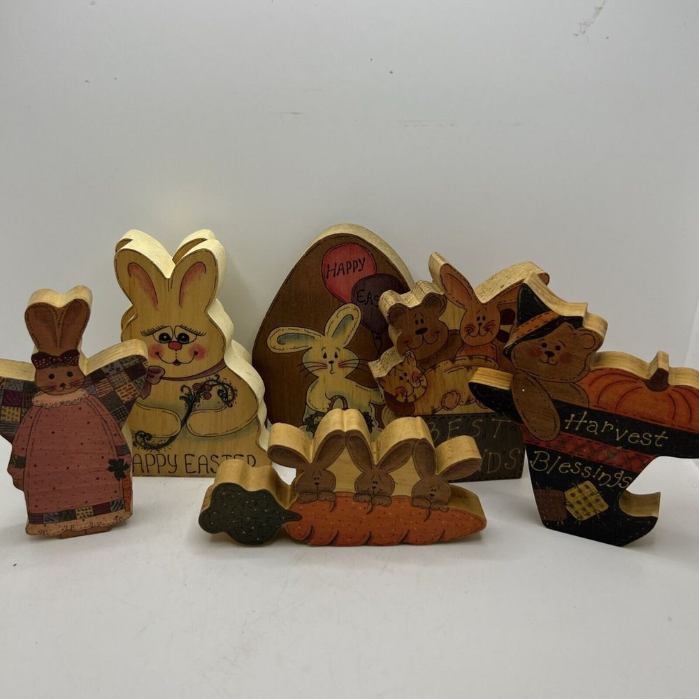 Hand Painted Wooden Home Decor - 4 Easter, 1 Halloween, 1 Best Friends,‎ 1 Bunny
